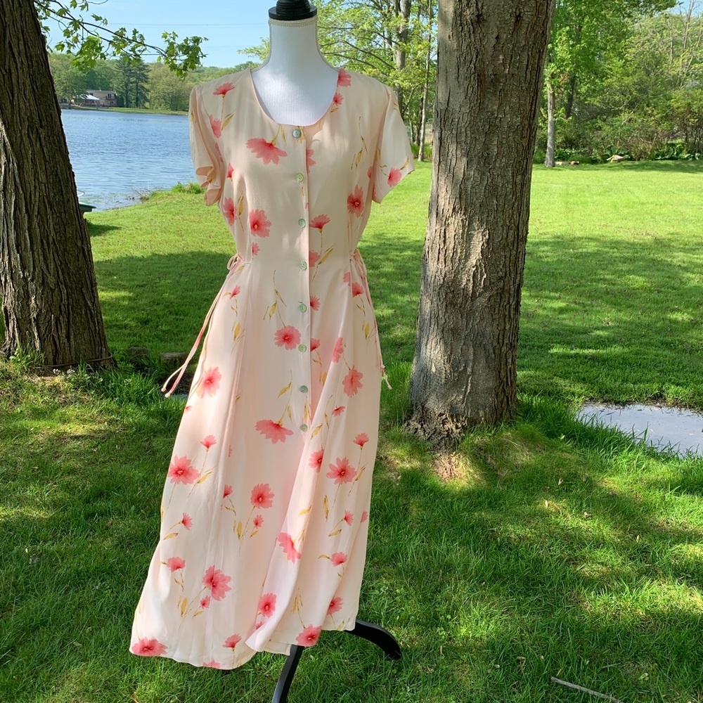 Coldwater Creek Floral Maxi Dress - Pink and Cream